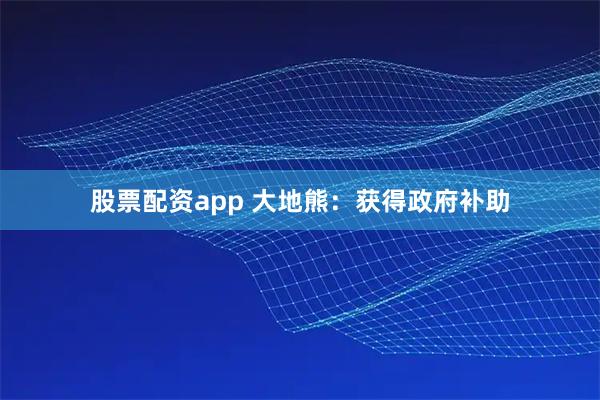 股票配资app 大地熊：获得政府补助